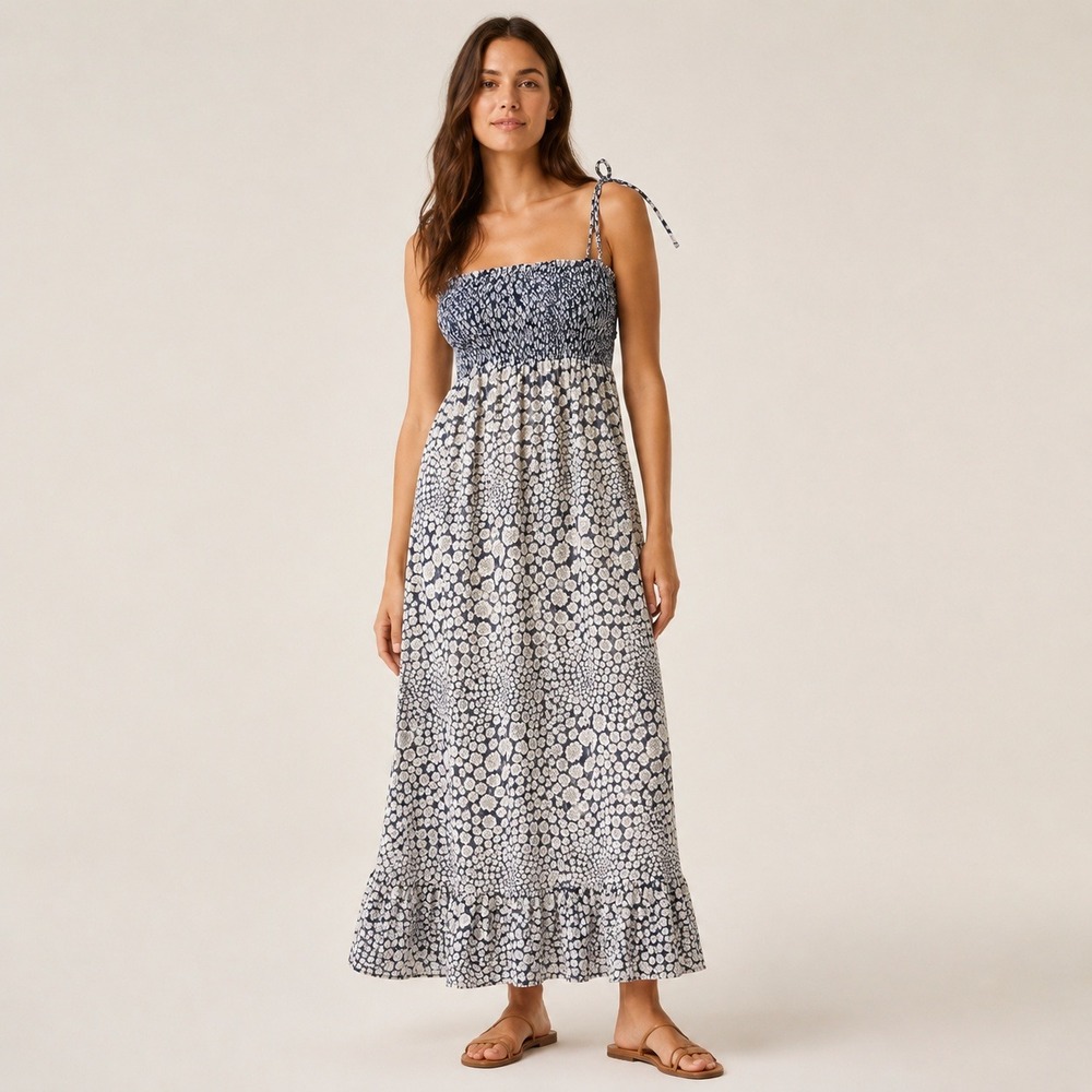 Liberty of London Target Women Maxi Dress Small Blue White Floral Smocked Boho